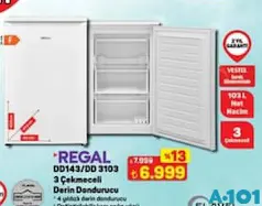 REGAL DD143/DD 3103 3 ÇEKMECELİ DERİN DONDURUCU